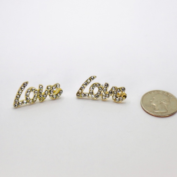 Love Earrings Name Letter Crystal Studs Earrings Simple Minimalistic Dainty Love - Picture 2 of 2
